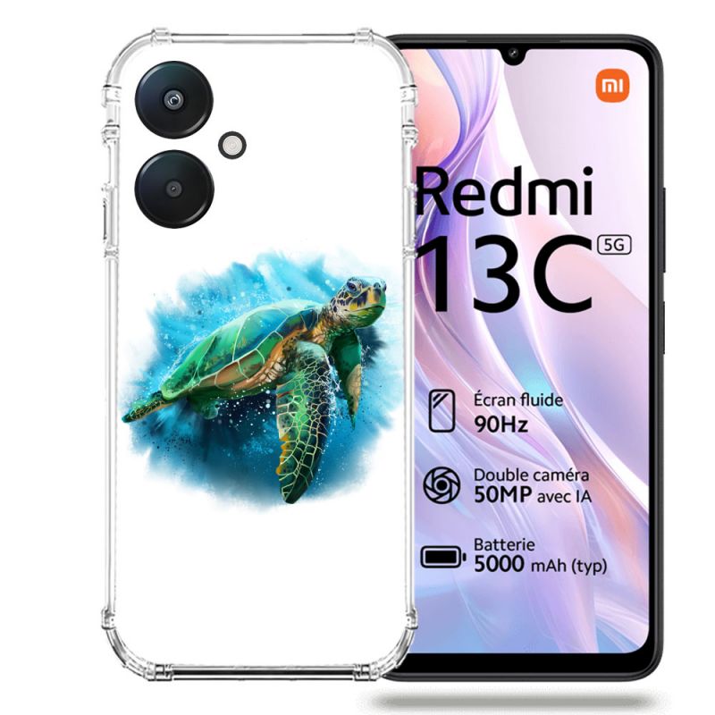 Coque Renforcée Pour Xiaomi Redmi 13C 5G Animal Tortue Blanche multicolore