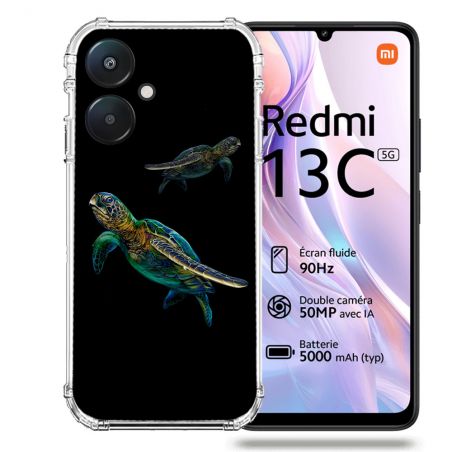 Coque Renforcée Pour Xiaomi Redmi 13C 5G Animal Tortue Noire multicolore