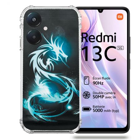 Coque Renforcée Pour Xiaomi Redmi 13C 5G Fantastique Dragon Bleu