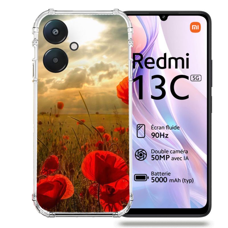 Coque Renforcée Pour Xiaomi Redmi 13C 5G Fleur Coquelicot