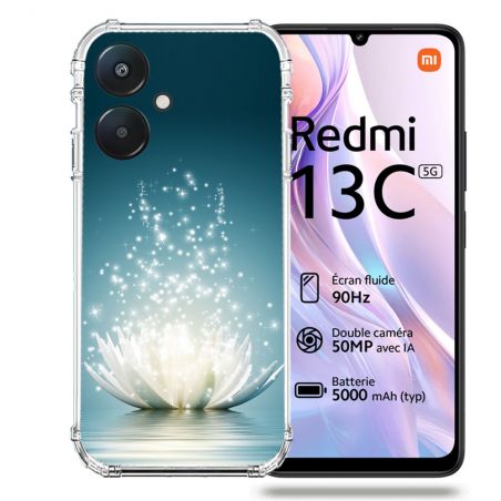 Coque Renforcée Pour Xiaomi Redmi 13C 5G Fleur Lotus Blanc