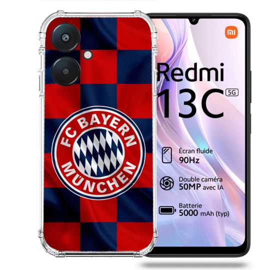 Coque Renforcée Pour Xiaomi Redmi 13C 5G Foot Bayern Munich Carreaux