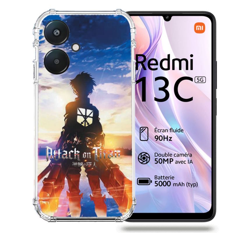 Coque Renforcée Pour Xiaomi Redmi 13C 5G Manga Attaque Titans Soleil