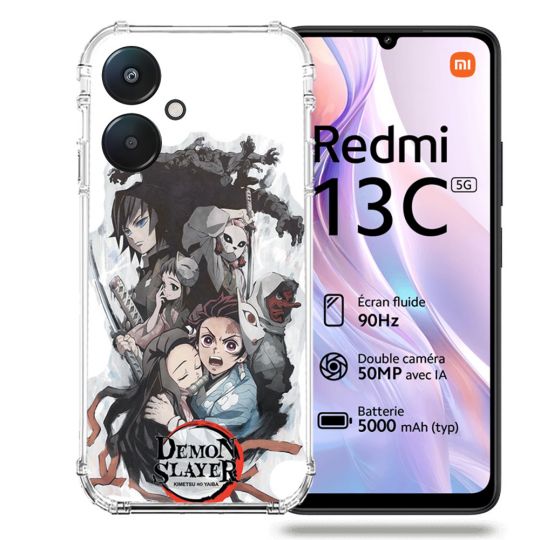 Coque Renforcée Pour Xiaomi Redmi 13C 5G Manga Demon Slayer Blanc