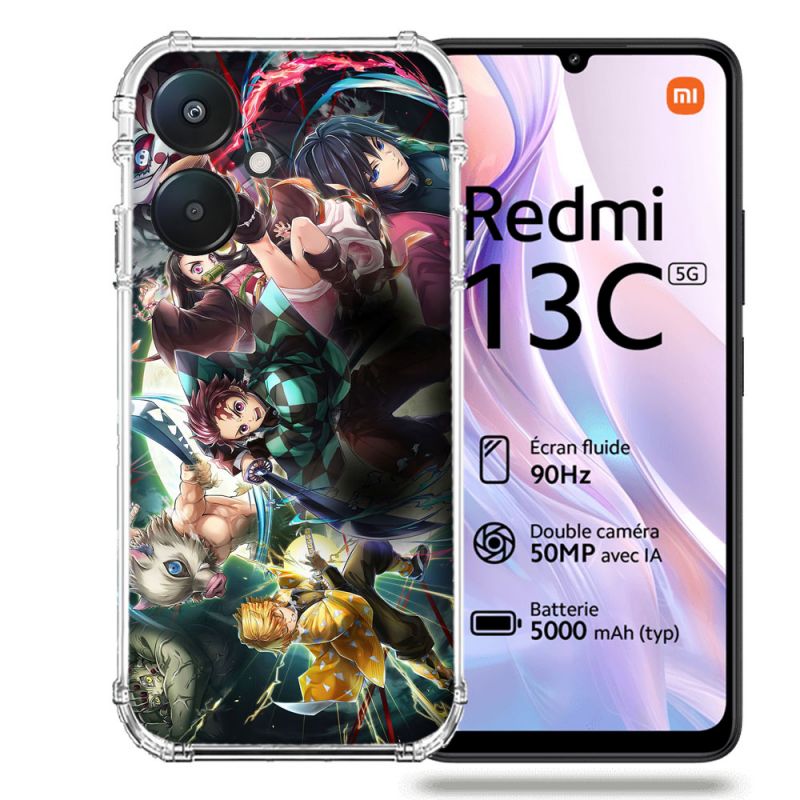 Coque Renforcée Pour Xiaomi Redmi 13C 5G Manga Demon Slayer Groupe