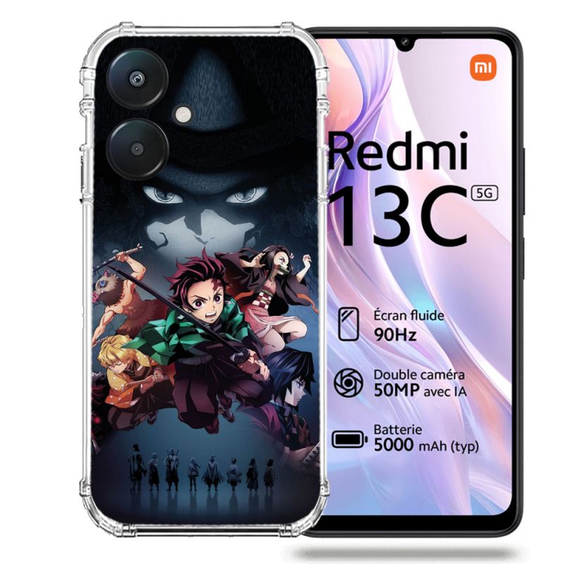 Coque Renforcée Pour Xiaomi Redmi 13C 5G Manga Demon Slayer Noir