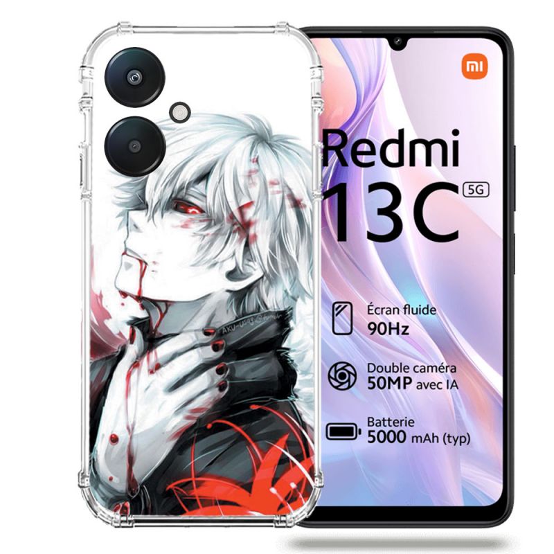 Coque Renforcée Pour Xiaomi Redmi 13C 5G Manga Tokyo Ghoul Kaneki Blanc