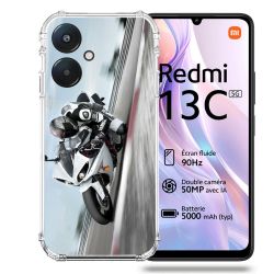 Coque Renforcée Pour Xiaomi Redmi 13C 5G Moto Course GP Blanche