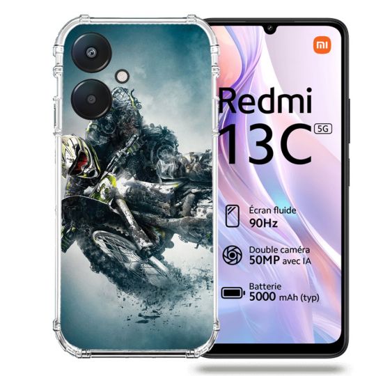 Coque Renforcée Pour Xiaomi Redmi 13C 5G Moto Cross Ombre
