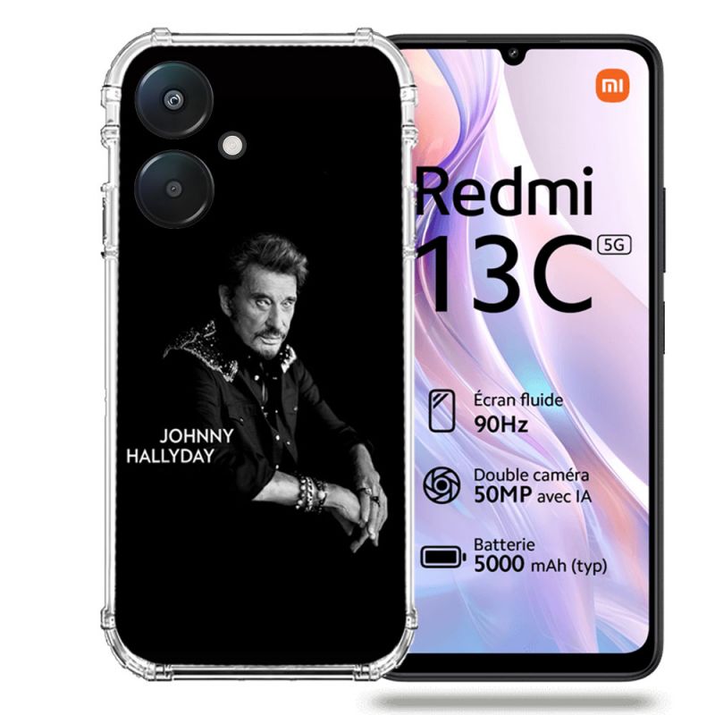 Coque Renforcée Pour Xiaomi Redmi 13C 5G Musique Johnny Hallyday Noir
