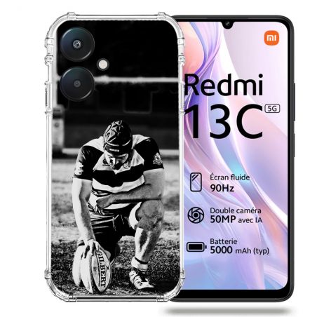 Coque Renforcée Pour Xiaomi Redmi 13C 5G Sport Rugby Noir Blanc