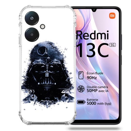 Coque Renforcée Pour Xiaomi Redmi 13C 5G Star Wars - Dark Vador Blanc