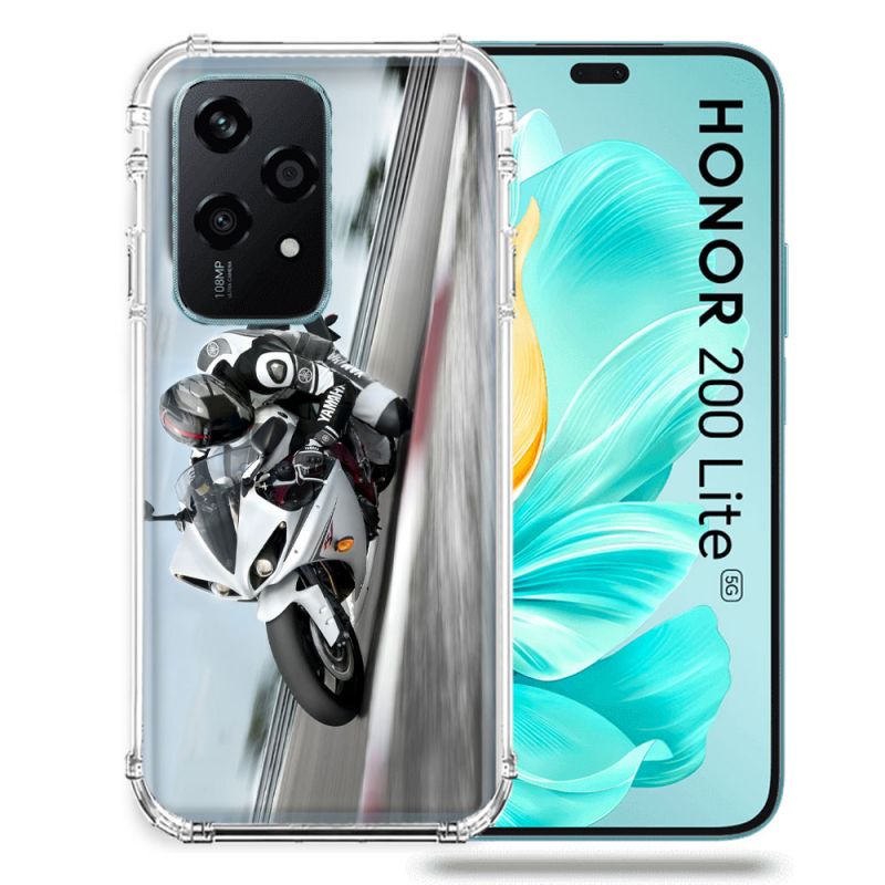 Coque Renforcée Pour Honor 200 Lite 5G Moto Course GP Blanche