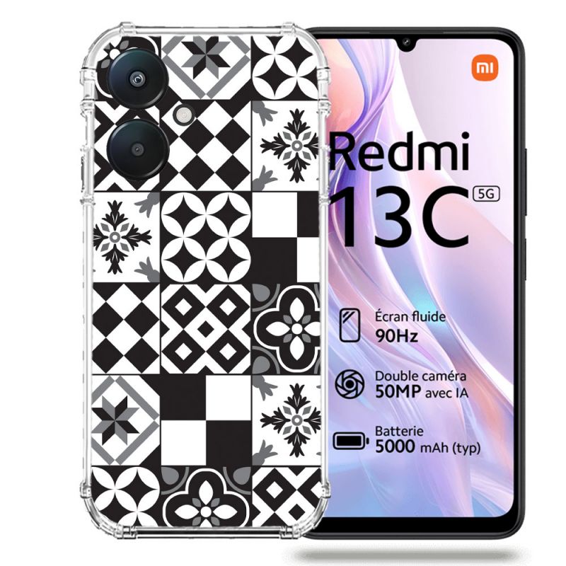 Coque Renforcée Pour Xiaomi Redmi 13C 5G Texture Carreau Ciment Noir