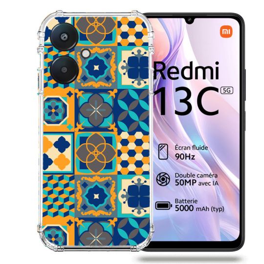 Coque Renforcée Pour Xiaomi Redmi 13C 5G Texture Carreau Ciment Orange