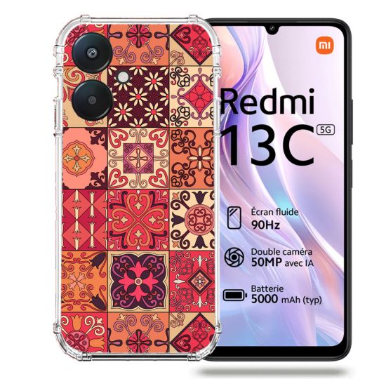 Coque Renforcée Pour Xiaomi Redmi 13C 5G Texture Carreau Ciment Rouge