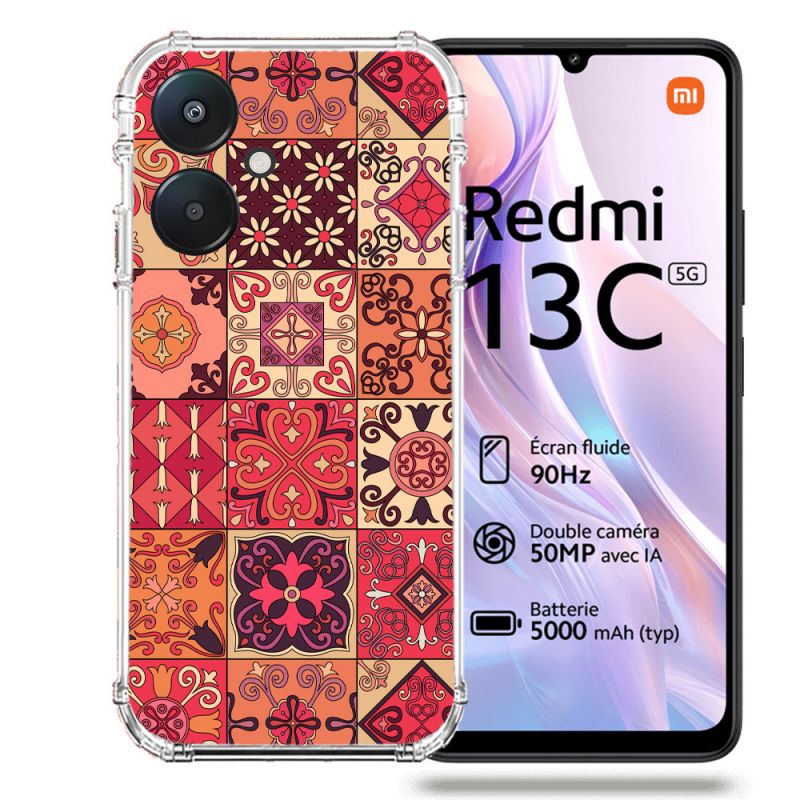 Coque Renforcée Pour Xiaomi Redmi 13C 5G Texture Carreau Ciment Rouge