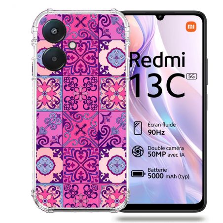 Coque Renforcée Pour Xiaomi Redmi 13C 5G Texture Carreau Ciment Violet