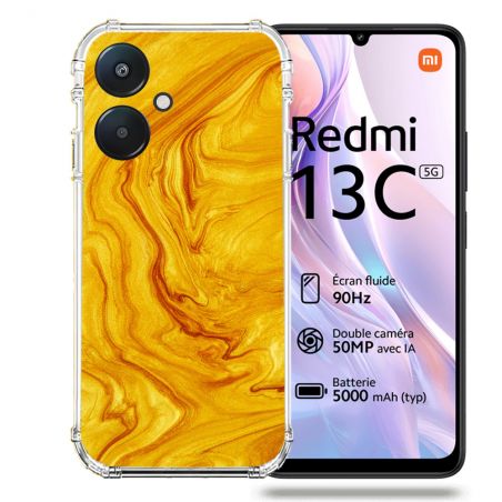Coque Renforcée Pour Xiaomi Redmi 13C 5G Texture Marbre Jaune