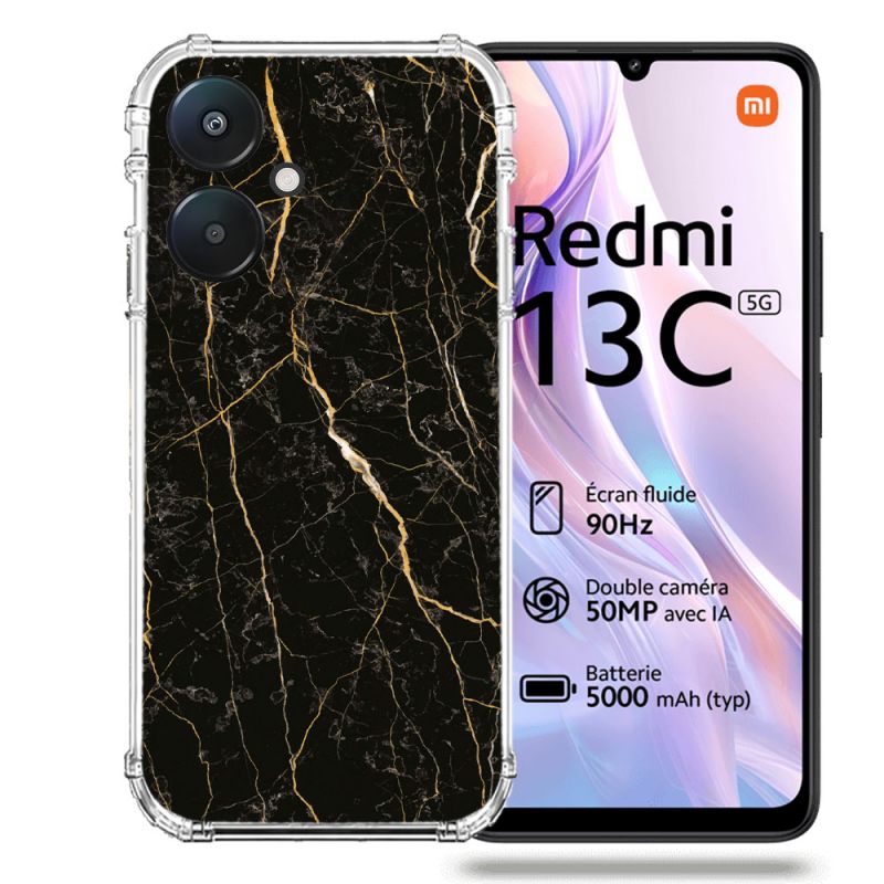 Coque Renforcée Pour Xiaomi Redmi 13C 5G Texture Marbre Noir