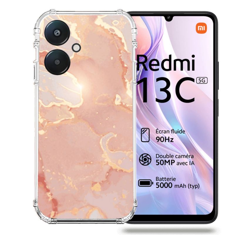 Coque Renforcée Pour Xiaomi Redmi 13C 5G Texture Marbre Rose