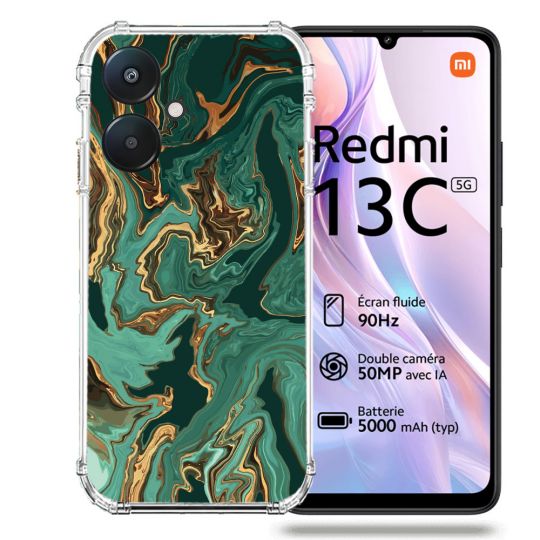Coque Renforcée Pour Xiaomi Redmi 13C 5G Texture Marbre Vert