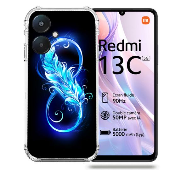 Coque Renforcée Pour Xiaomi Redmi 13C 5G Texture Plume Infini Bleu