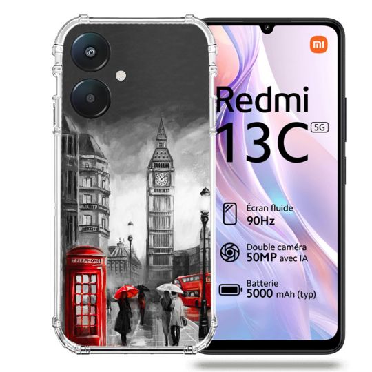 Coque Renforcée Pour Xiaomi Redmi 13C 5G Voyage Angleterre Londres Vintage
