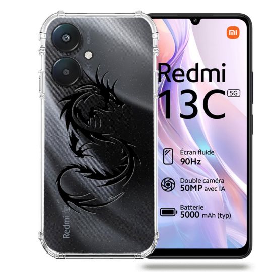 Coque Transparente Pour Xiaomi Redmi 13C 5G Dragon Noir