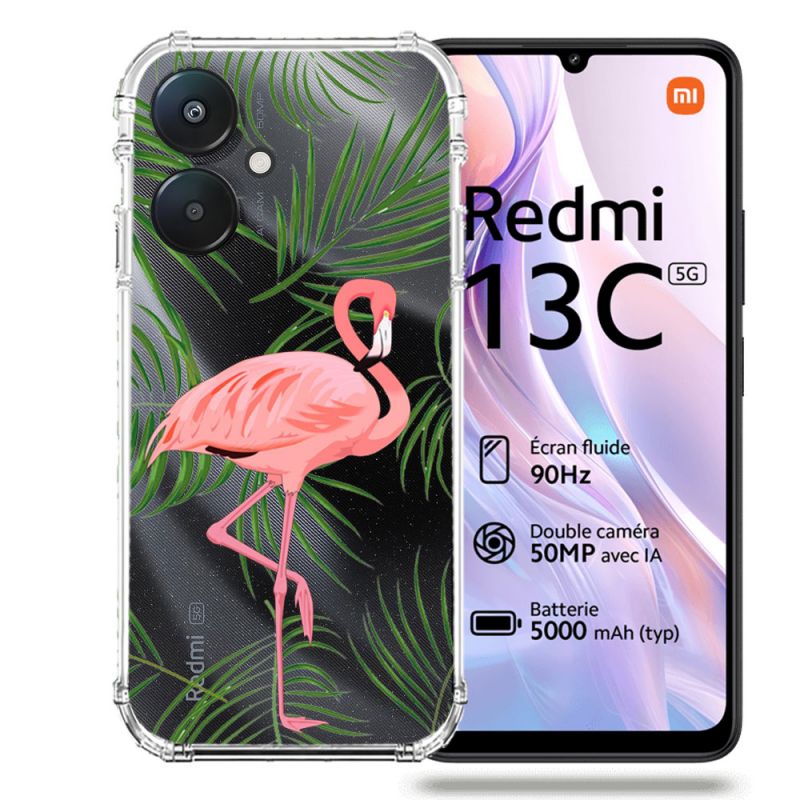 Coque Transparente Pour Xiaomi Redmi 13C 5G Flamant Rose