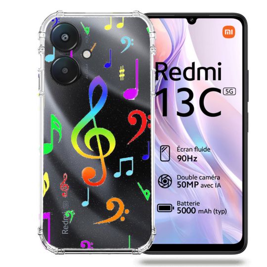 Coque Transparente Pour Xiaomi Redmi 13C 5G Note Musique Colore