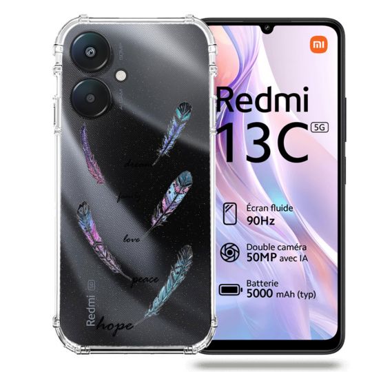 Coque Transparente Pour Xiaomi Redmi 13C 5G Plume Couleur