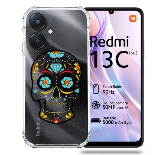 Coque Transparente Pour Xiaomi Redmi 13C 5G Tete Mort Color