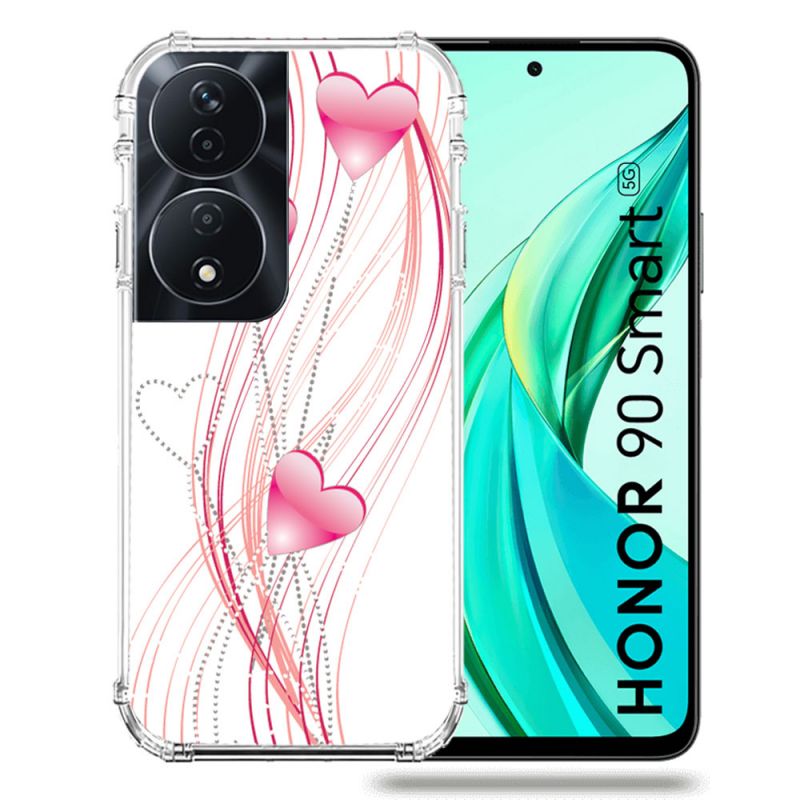 Coque Renforcée Pour Honor 90 Smart 5G Amour Coeur Rose Montant sur Blanc
