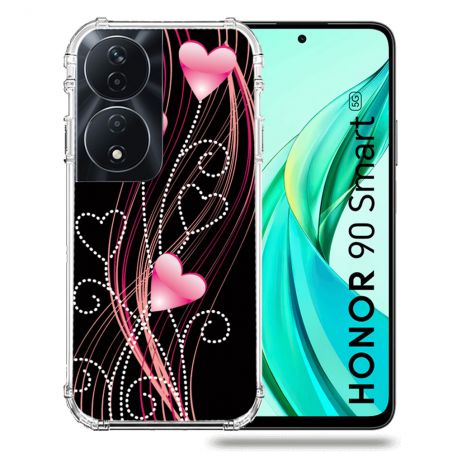 Coque Renforcée Pour Honor 90 Smart 5G Amour Coeur Rose Montant sur Noir