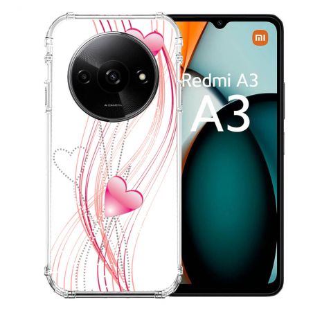 Coque Renforcée Pour Xiaomi Redmi A3 Amour Coeur Rose Montant sur Blanc