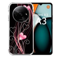 Coque Renforcée Pour Xiaomi Redmi A3 Amour Coeur Rose Montant sur Noir