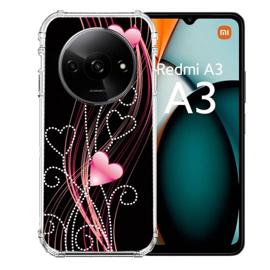 Coque Renforcée Pour Xiaomi Redmi A3 Amour Coeur Rose Montant sur Noir