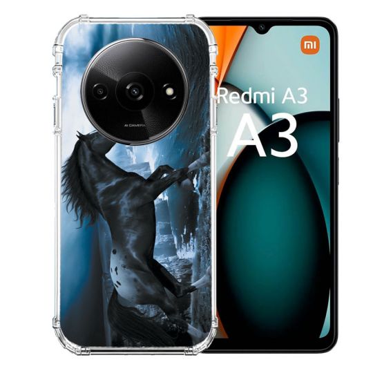 Coque Renforcée Pour Xiaomi Redmi A3 Animal Cheval Noir