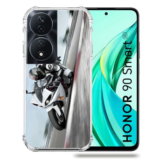 Coque Renforcée Pour Honor 90 Smart 5G Moto Course GP Blanche