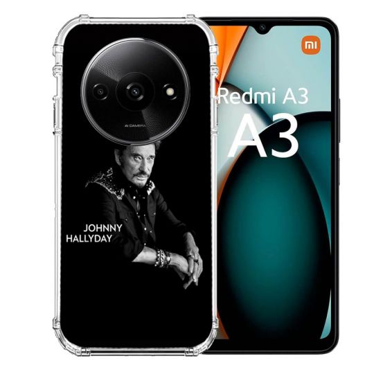 Coque Renforcée Pour Xiaomi Redmi A3 Musique Johnny Hallyday Noir