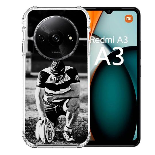 Coque Renforcée Pour Xiaomi Redmi A3 Sport Rugby Noir Blanc