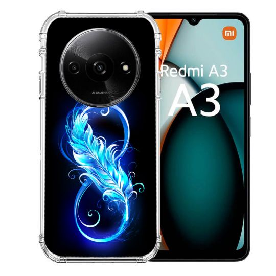 Coque Renforcée Pour Xiaomi Redmi A3 Texture Plume Infini Bleu