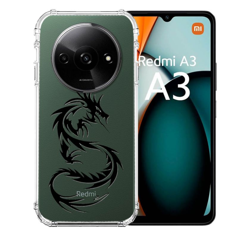 Coque Transparente Pour Xiaomi Redmi A3 Dragon Noir