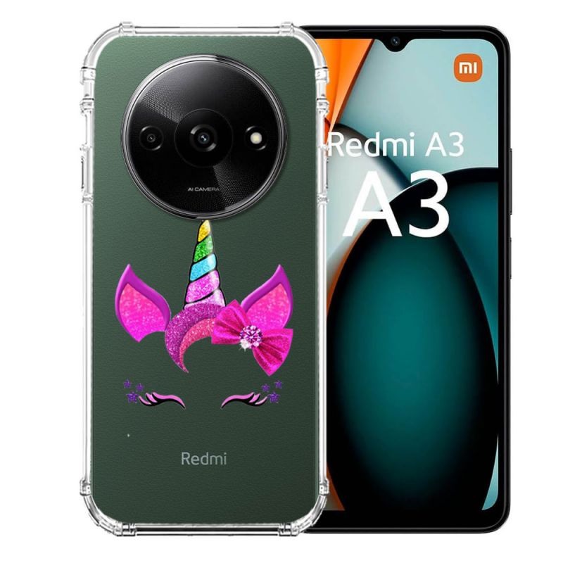 Coque Transparente Pour Xiaomi Redmi A3 Licorne Paillette