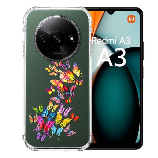 Coque Transparente Pour Xiaomi Redmi A3 Papillon Multicolore