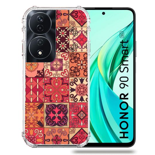 Coque Renforcée Pour Honor 90 Smart 5G Texture Carreau Ciment Rouge