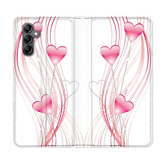 Housse Cuir Portefeuille Pour Samsung Galaxy A35 5G Amour Coeur Rose Montant sur Blanc