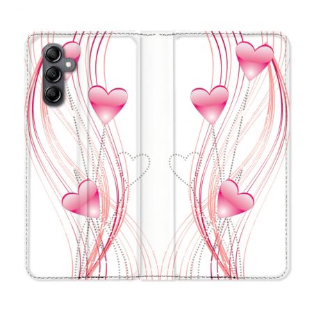 Housse Cuir Portefeuille Pour Samsung Galaxy A35 5G Amour Coeur Rose Montant sur Blanc