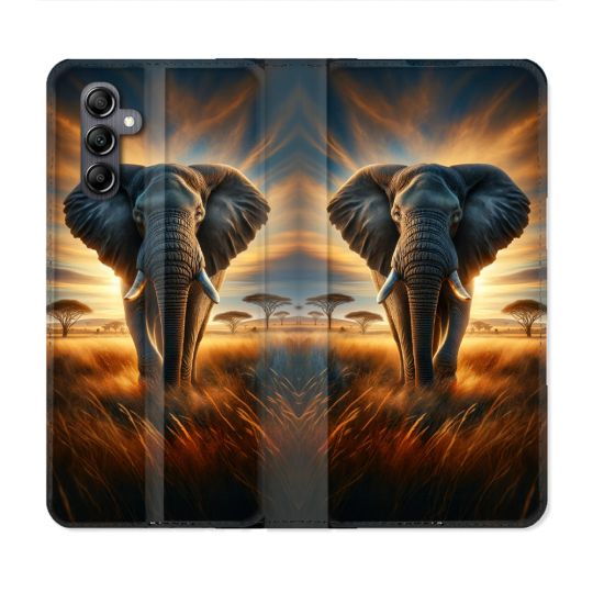 Housse Cuir Portefeuille Pour Samsung Galaxy A35 5G Animal Elephant Savane